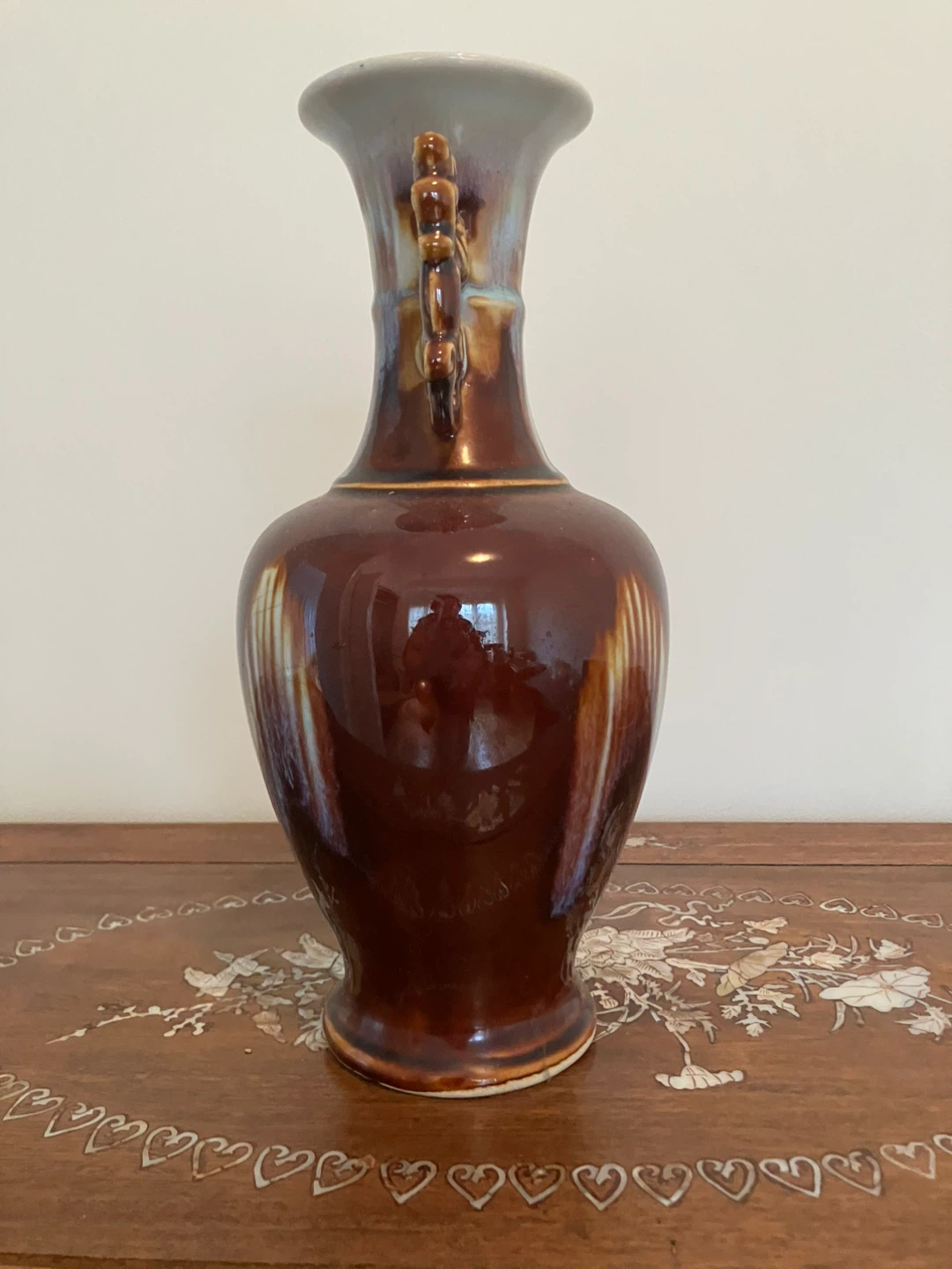 Brown Ceramic Vase with Dragon Handles - photo 3