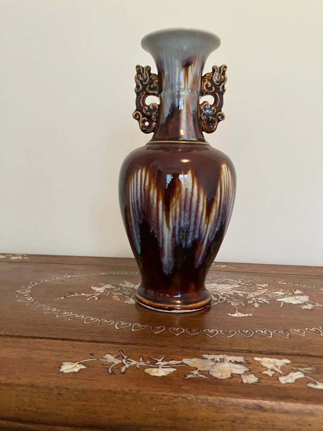 Brown Ceramic Vase with Dragon Handles - photo 4