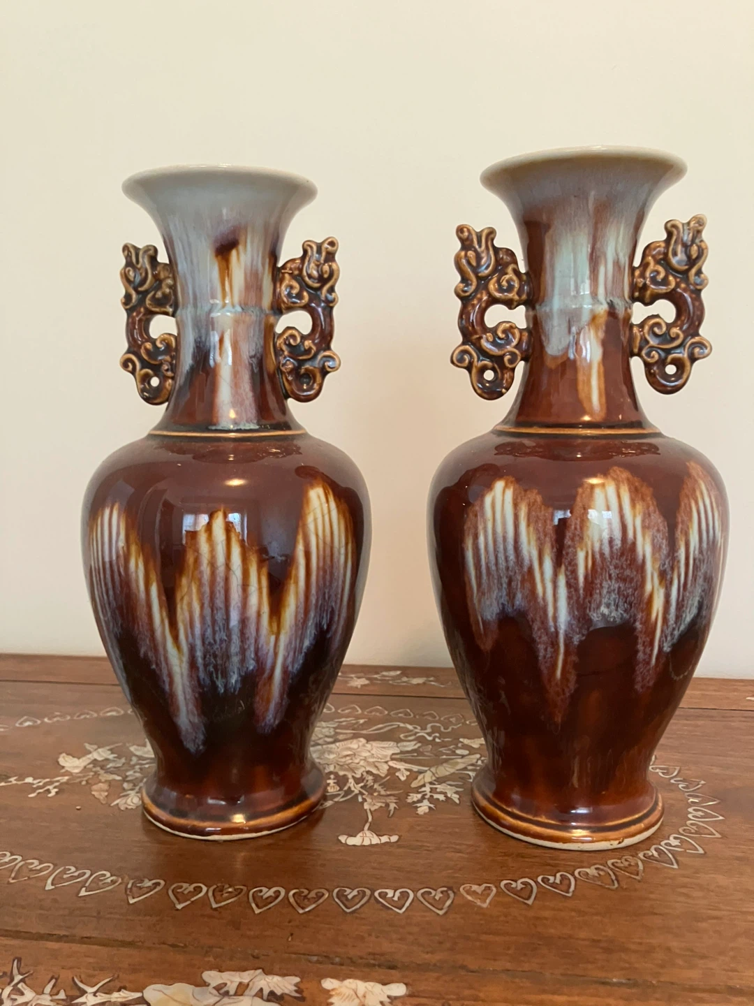 Brown Ceramic Vase with Dragon Handles - photo 2