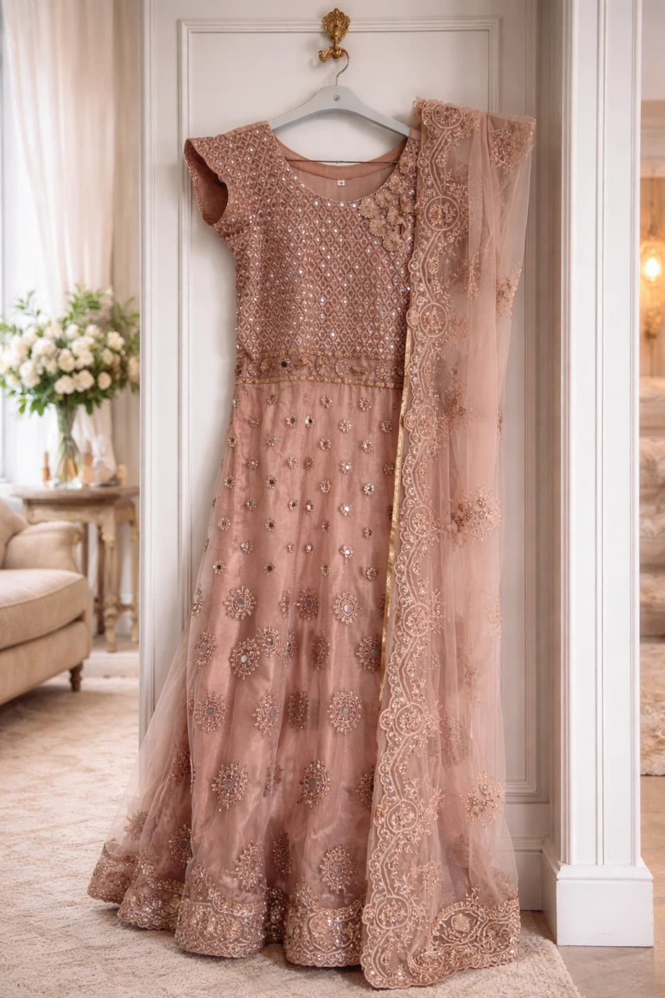 Women's Embroidered Anarkali Dress with Dupatta