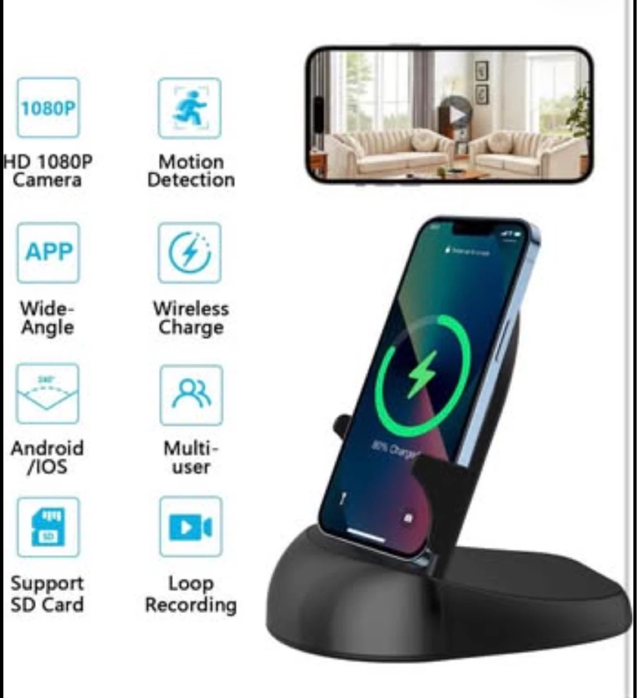 Wireless Charger Hidden Camera 1080P HD - photo 2