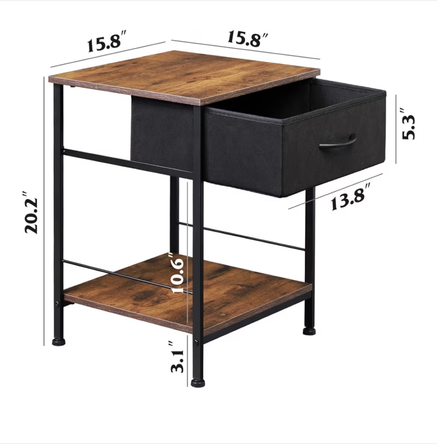 Rustic Wood Nightstand with Drawer and Shelf