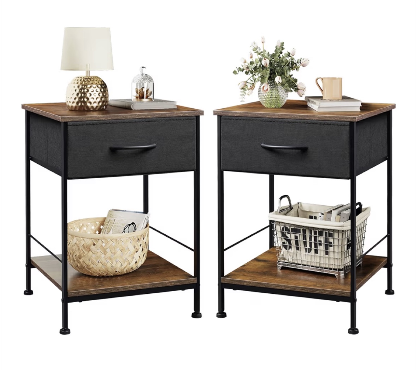 Rustic Wood Nightstand with Drawer and Shelf - photo 3