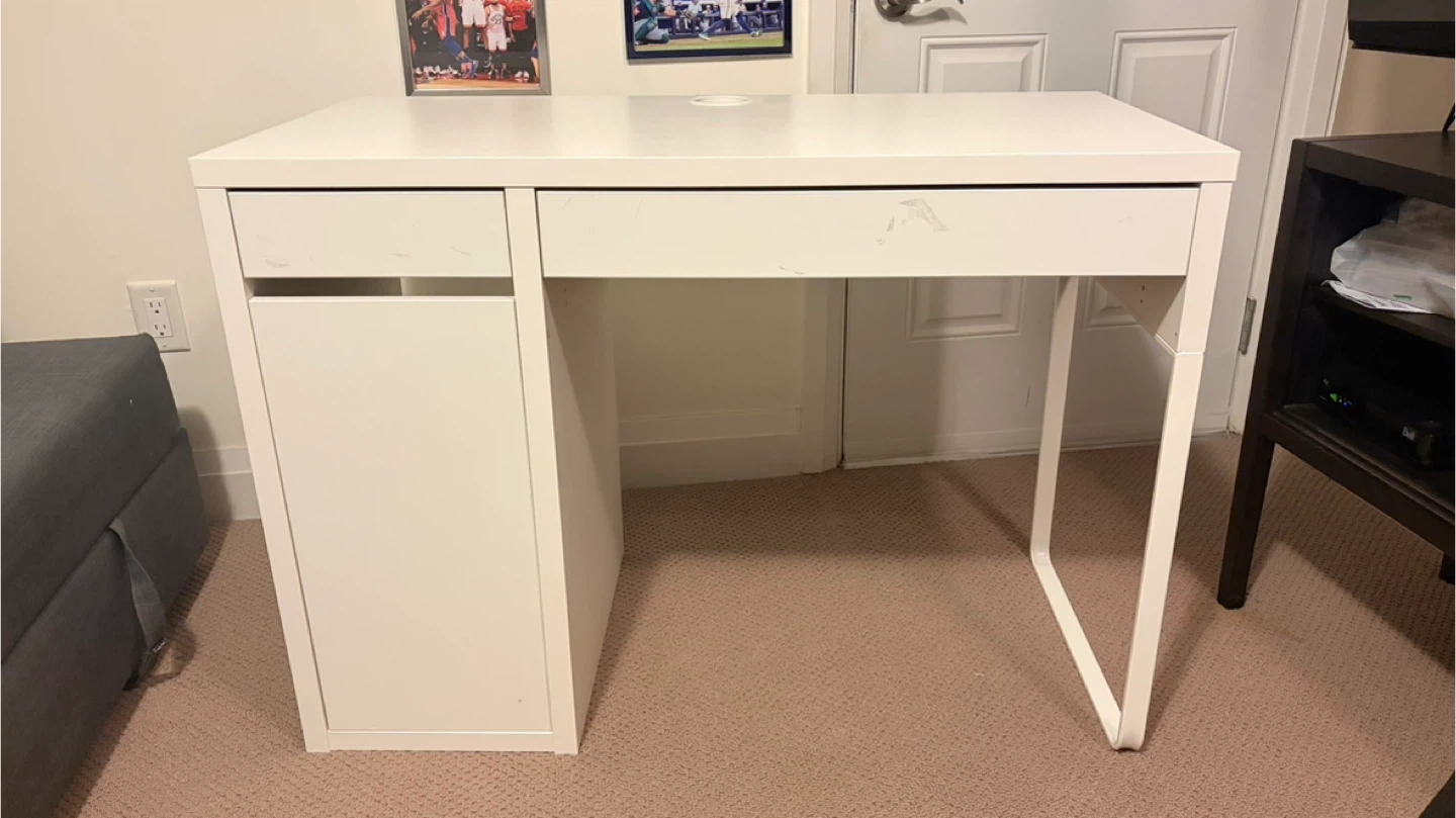 IKEA White Desk with Drawer and Cabinet