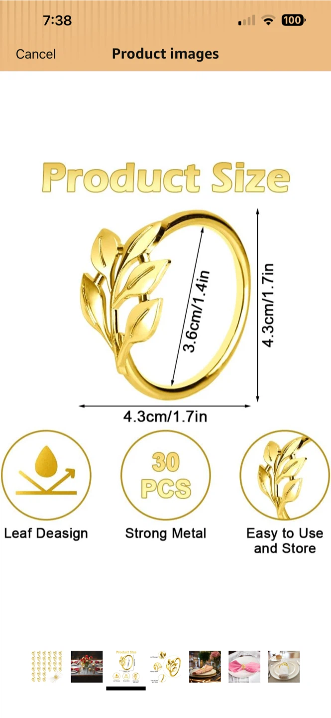 NEW! Gold Leaf Napkin Rings - Set of 29 - photo 2