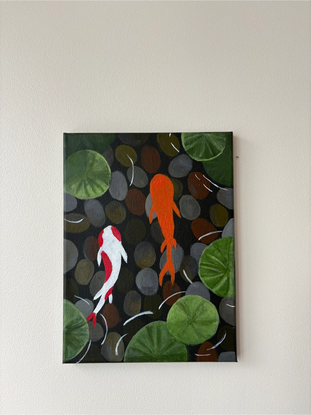 Painting of Two Koi Fish in a Pond 9 x 12