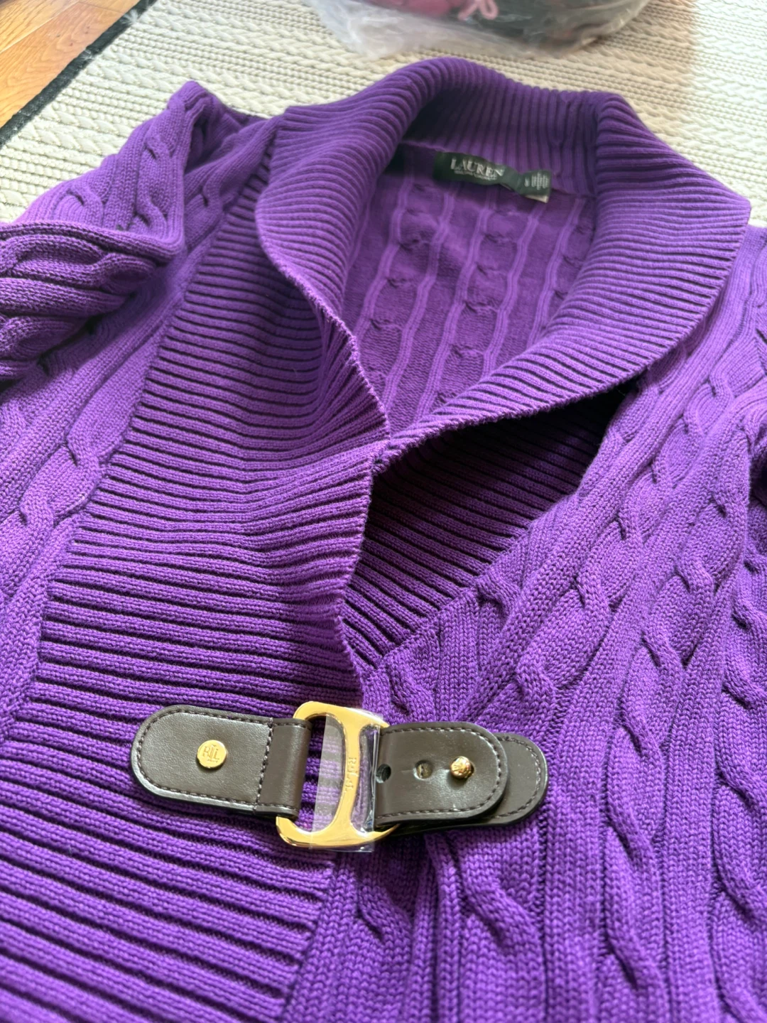 Lauren Ralph Lauren Purple Cable Knit Cardigan Size L - photo 3
