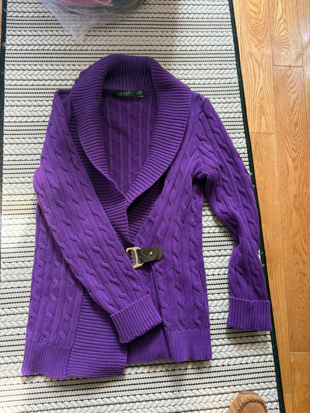 Lauren Ralph Lauren Purple Cable Knit Cardigan Size L - photo 2