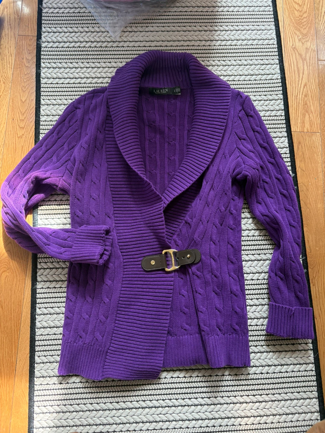 Lauren Ralph Lauren Purple Cable Knit Cardigan Size L