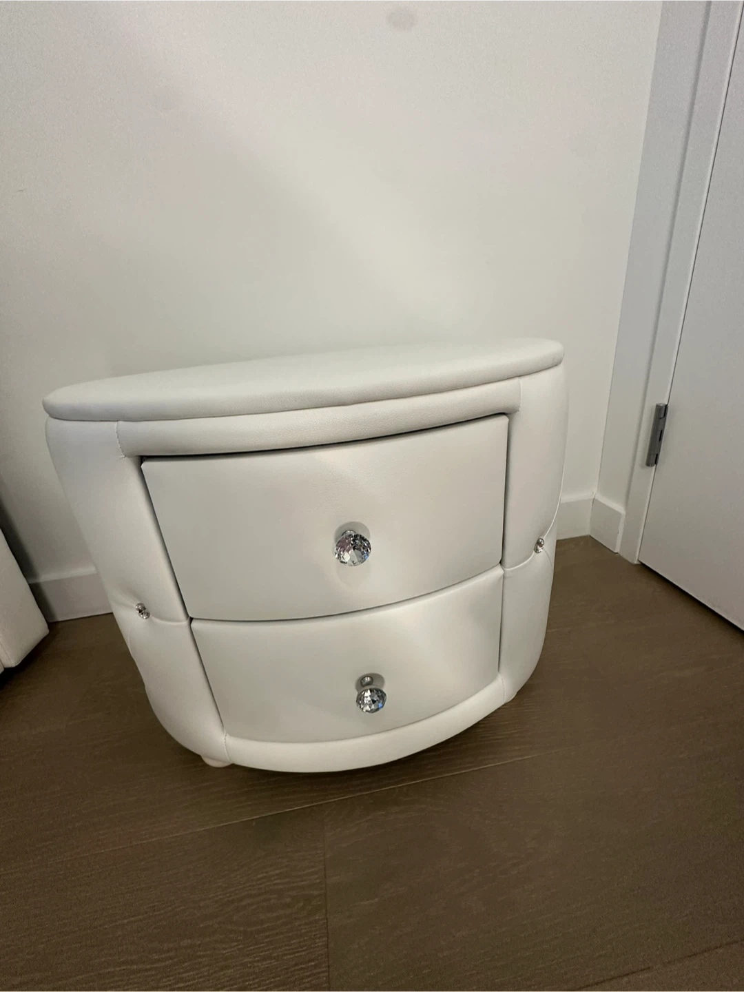 Tufted Crystal Nightstand in White - photo 4