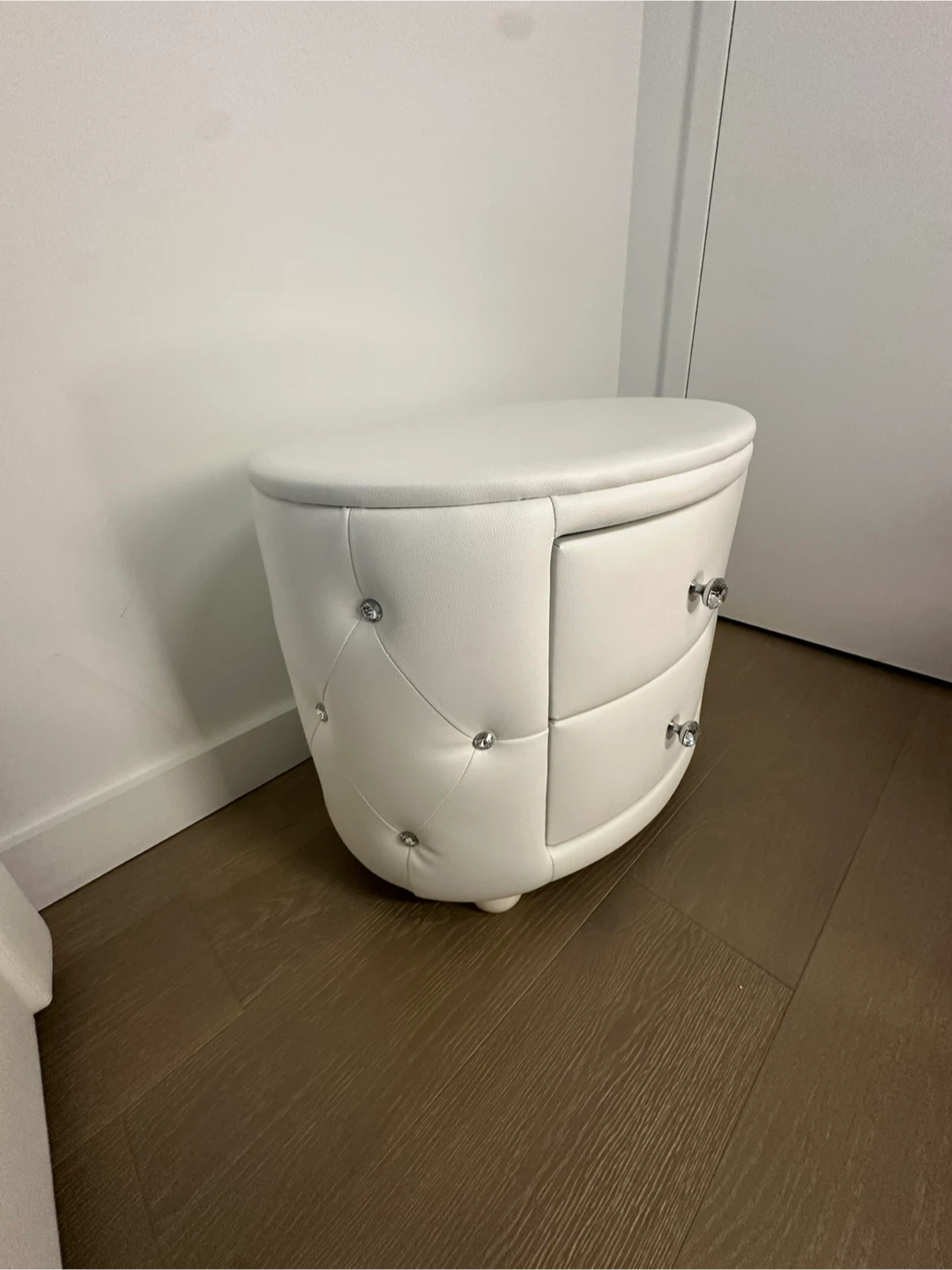 Tufted Crystal Nightstand in White - photo 5
