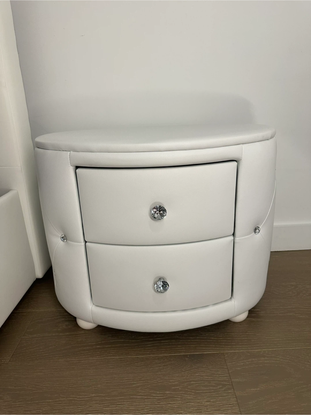 Tufted Crystal Nightstand in White