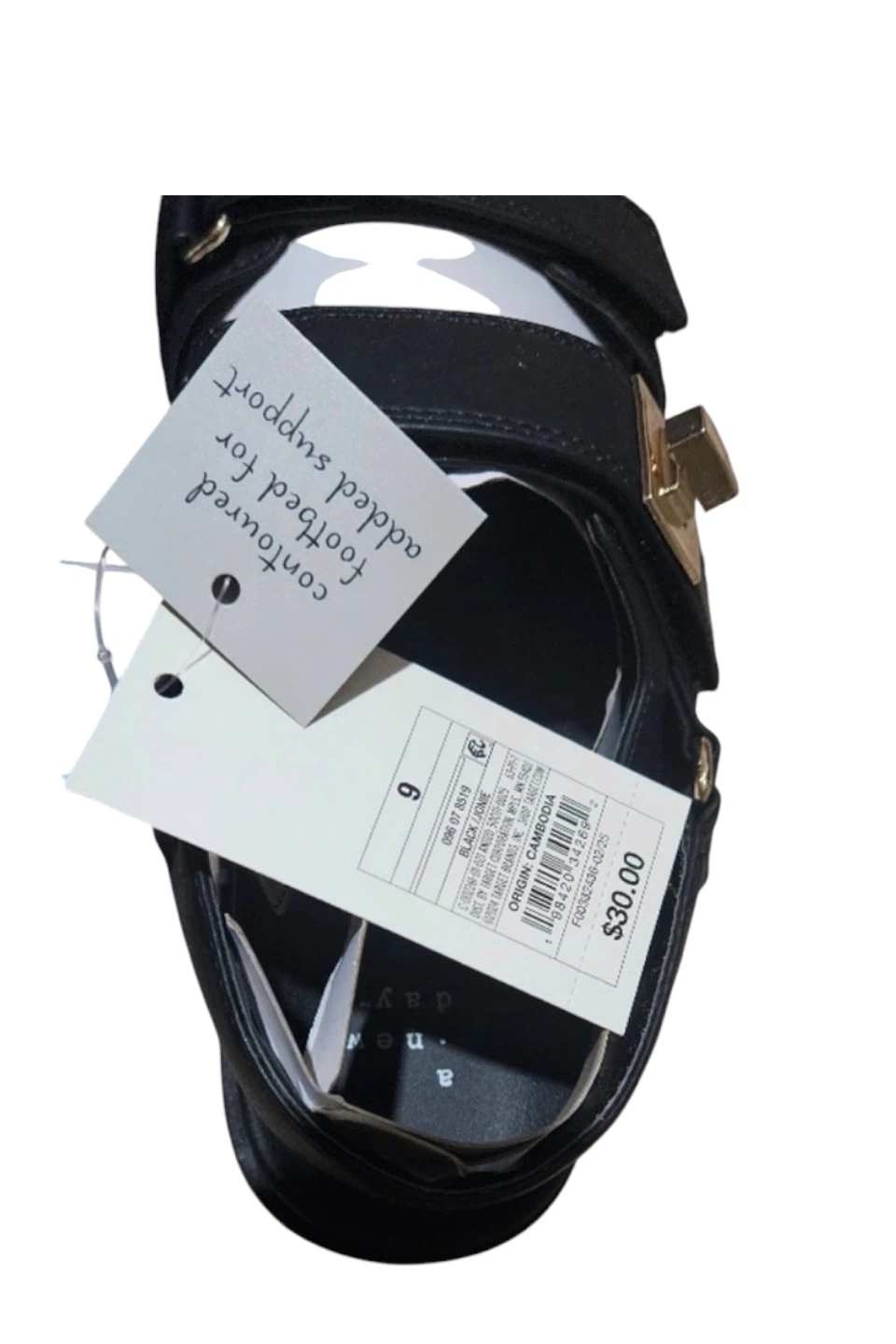 A New Day Black Hook and Loop Strap Sandals Size 9 - photo 3