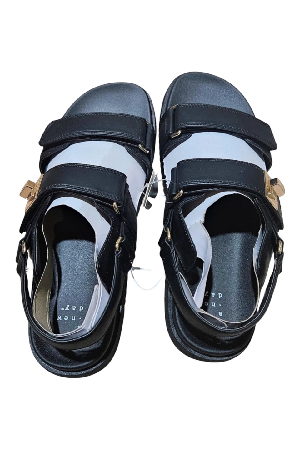 A New Day Black Hook and Loop Strap Sandals Size 9