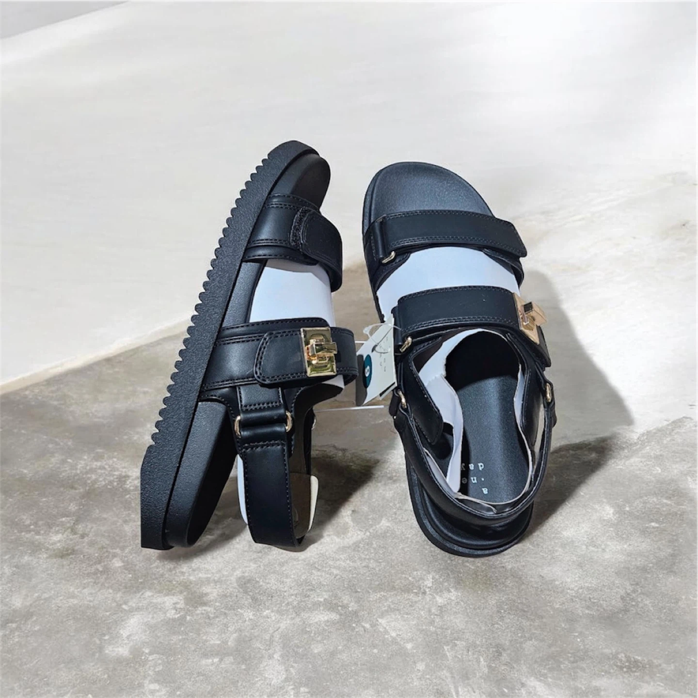 A New Day Black Hook and Loop Strap Sandals Size 9 - photo 2