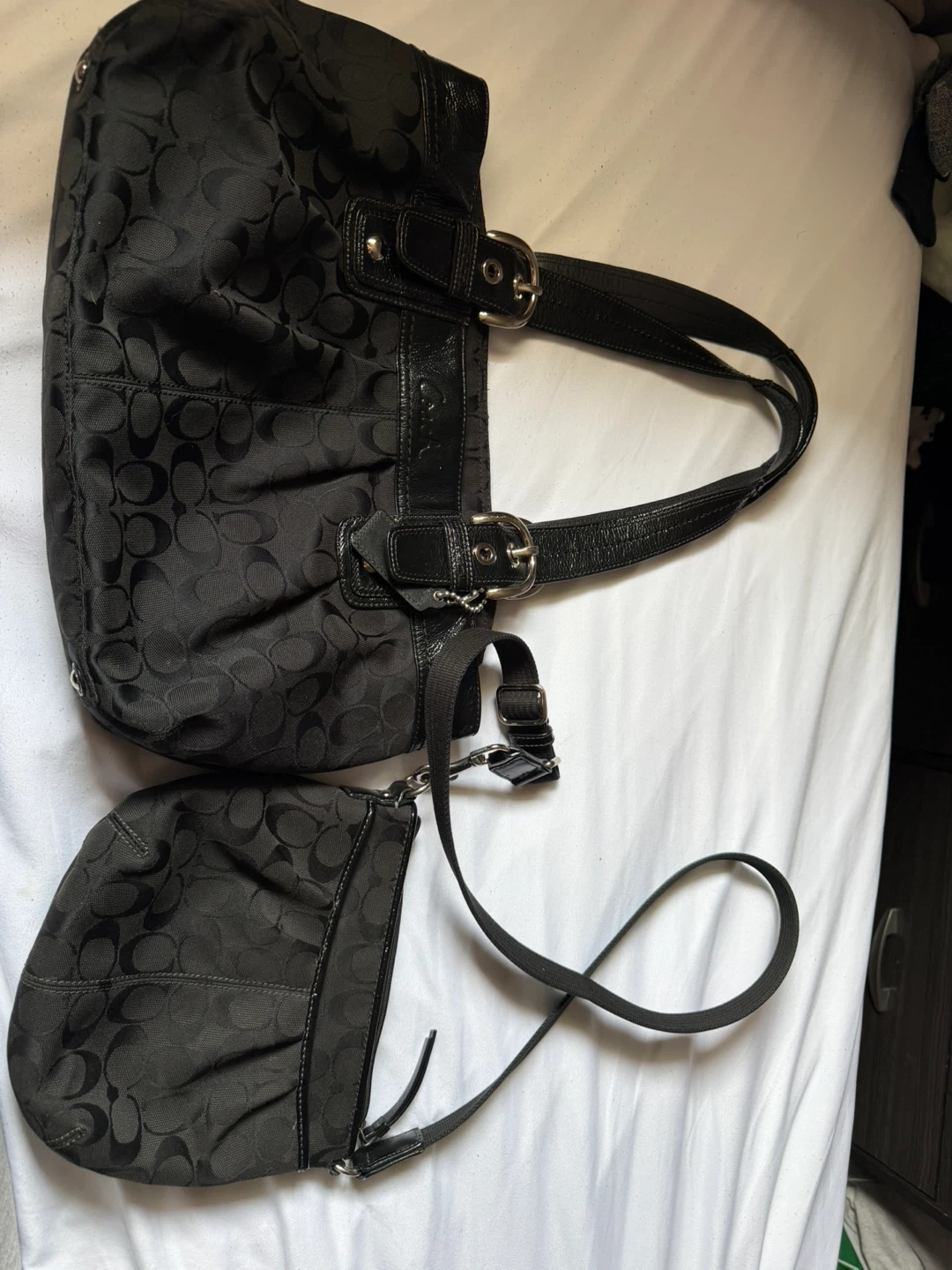 Coach Black Signature Monogram Tote Bag + crossbody set