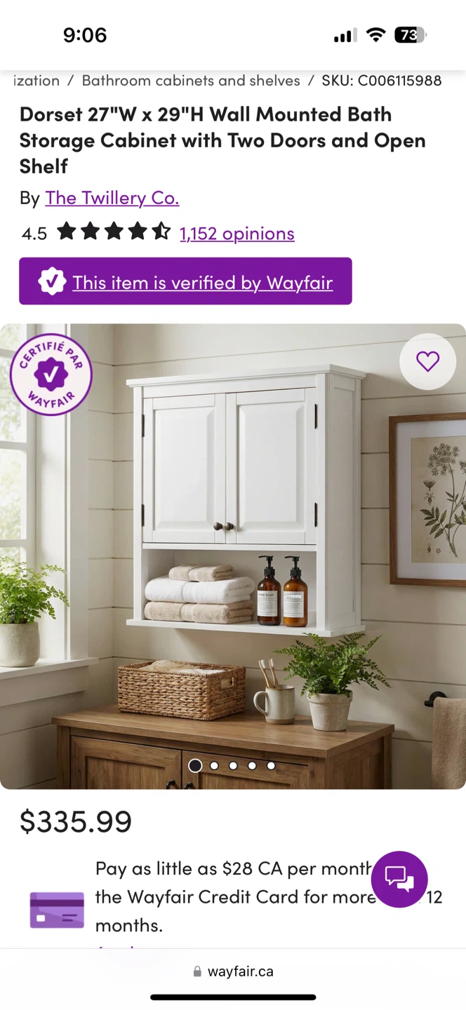 White Dorset Wall Bathroom Cabinet - 27"W x 29"H