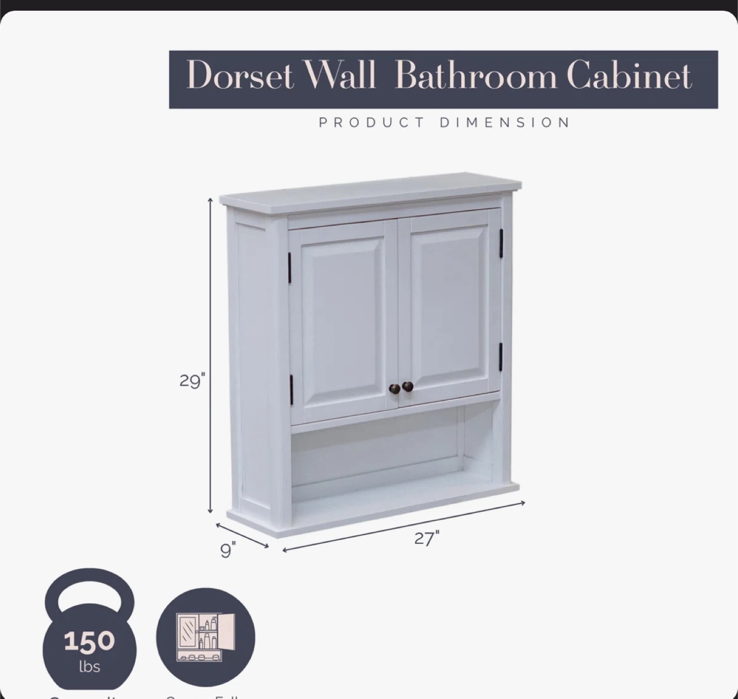 White Dorset Wall Bathroom Cabinet - 27"W x 29"H - photo 2