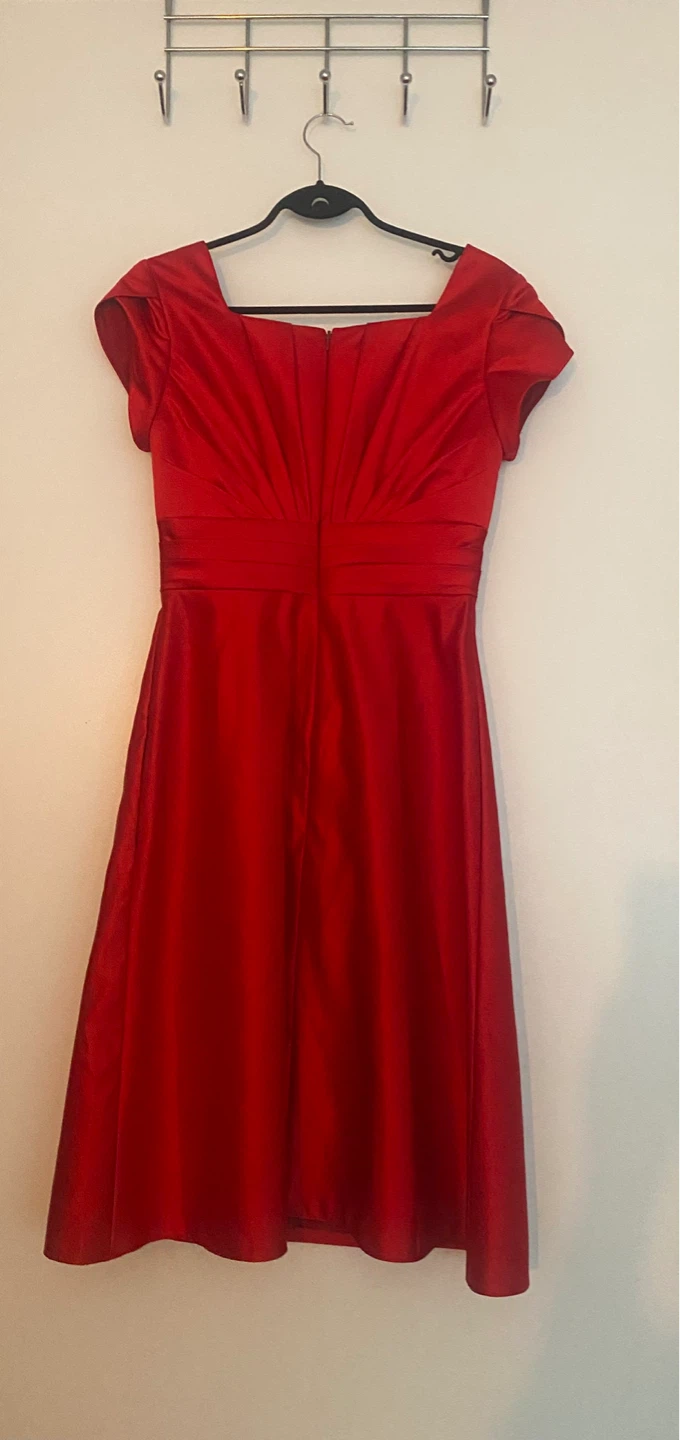 Red Satin Cap Sleeve Empire Waist Dress - photo 2
