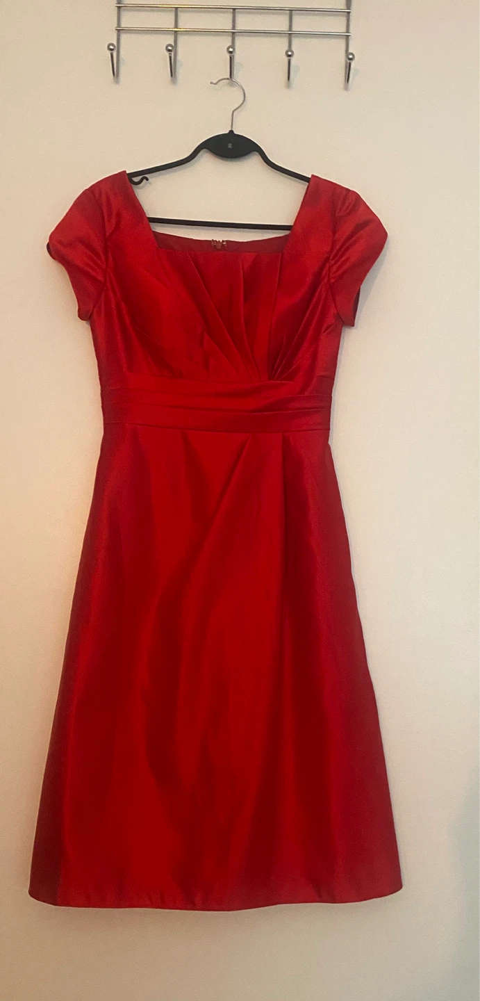 Red Satin Cap Sleeve Empire Waist Dress