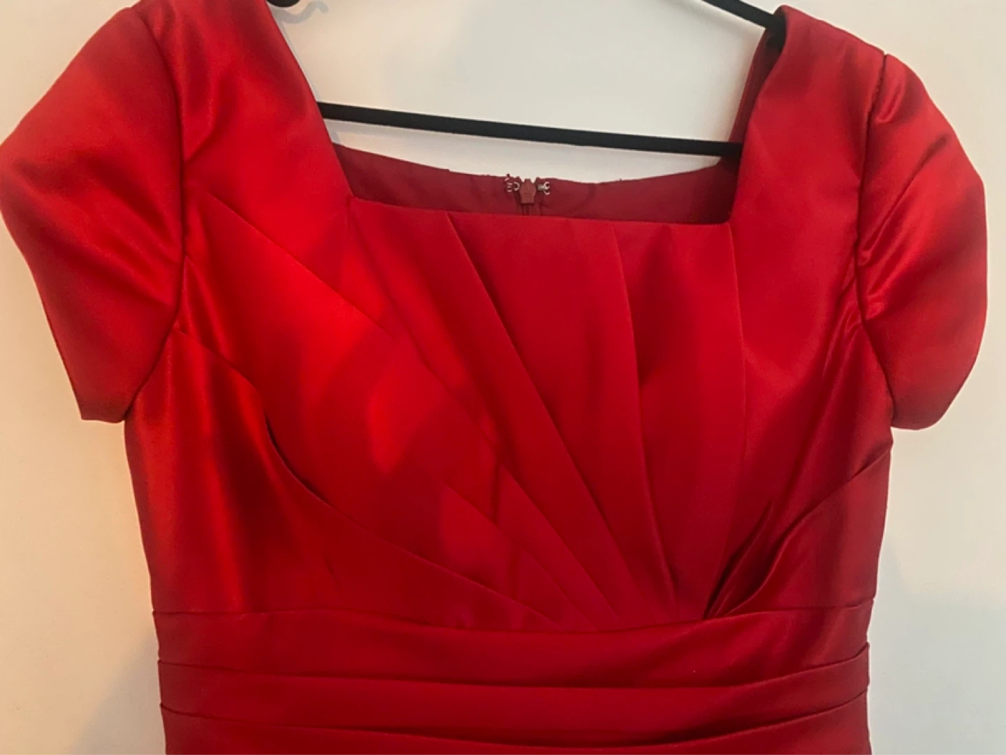 Red Satin Cap Sleeve Empire Waist Dress - photo 3