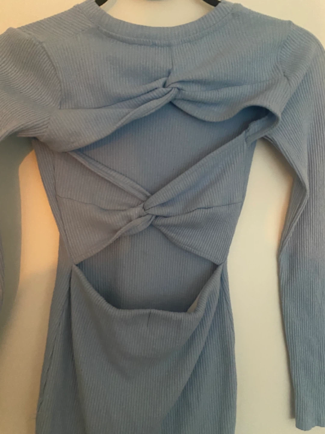 Bershka Light Blue Ribbed Long Sleeve Cut-Out Dress - photo 3