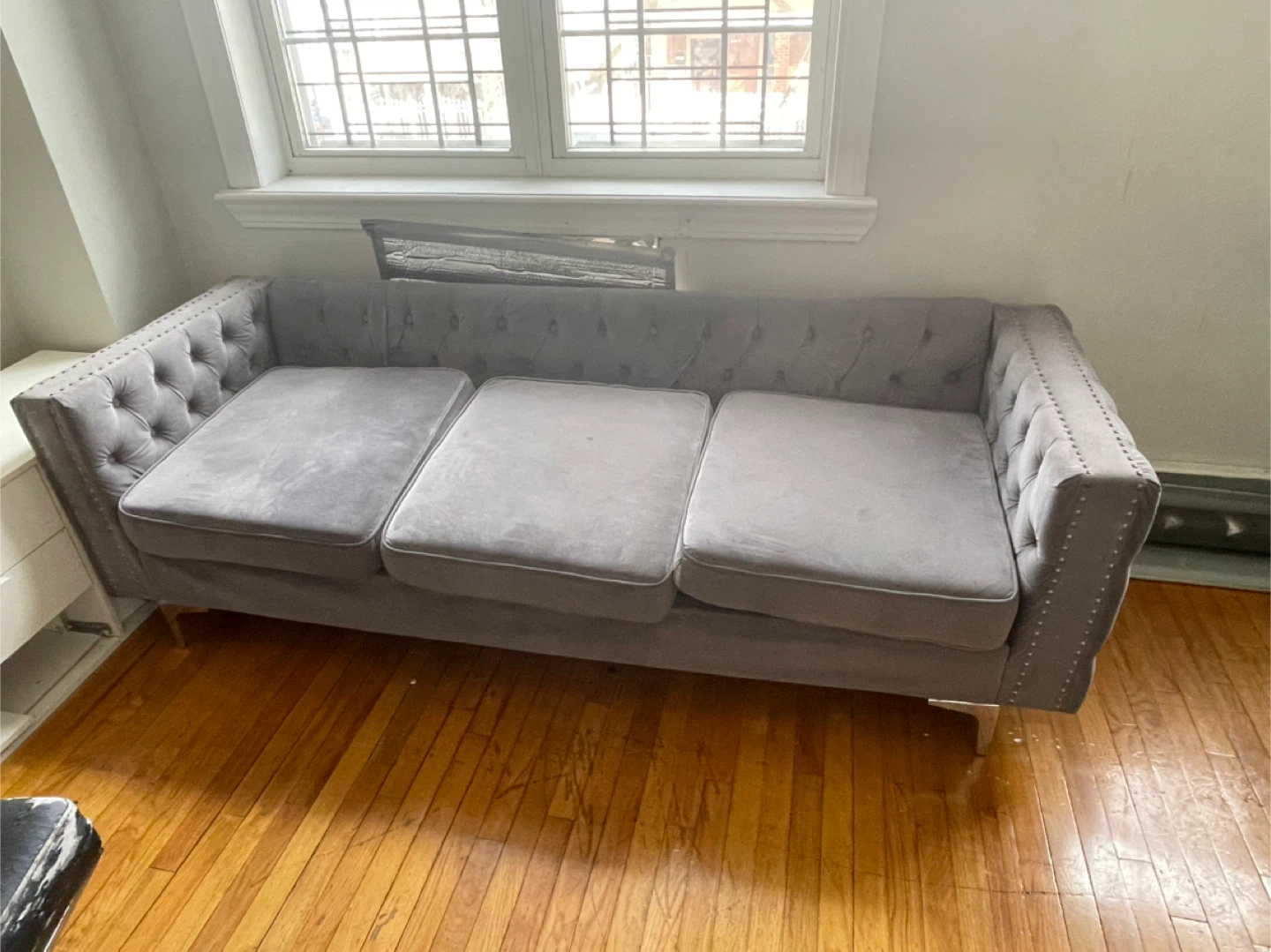 Gray Tufted Velvet Sofa