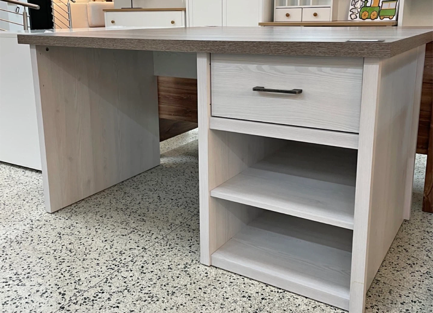 Two-Tone Desk with Drawer and Shelves