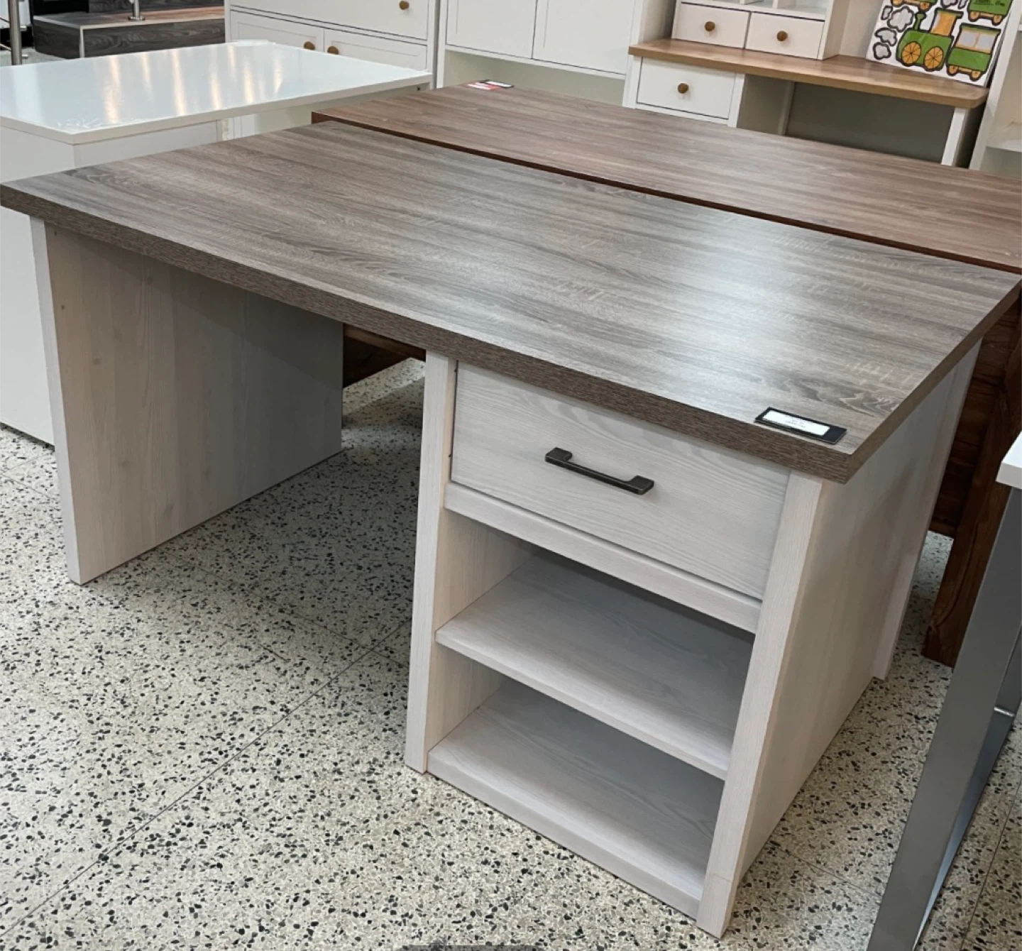Two-Tone Desk with Drawer and Shelves - photo 2