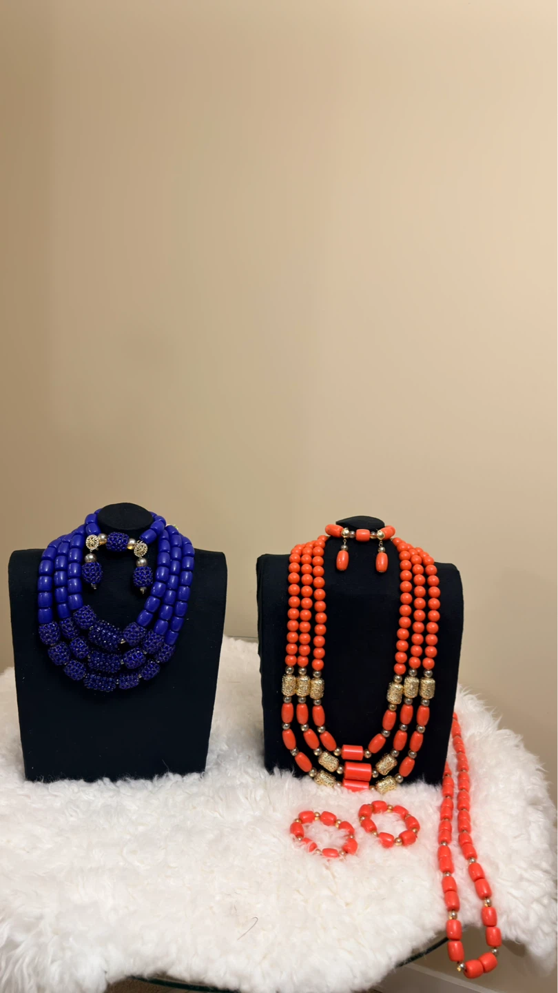 Beaded Necklace and Earring Sets ( Coral beads)