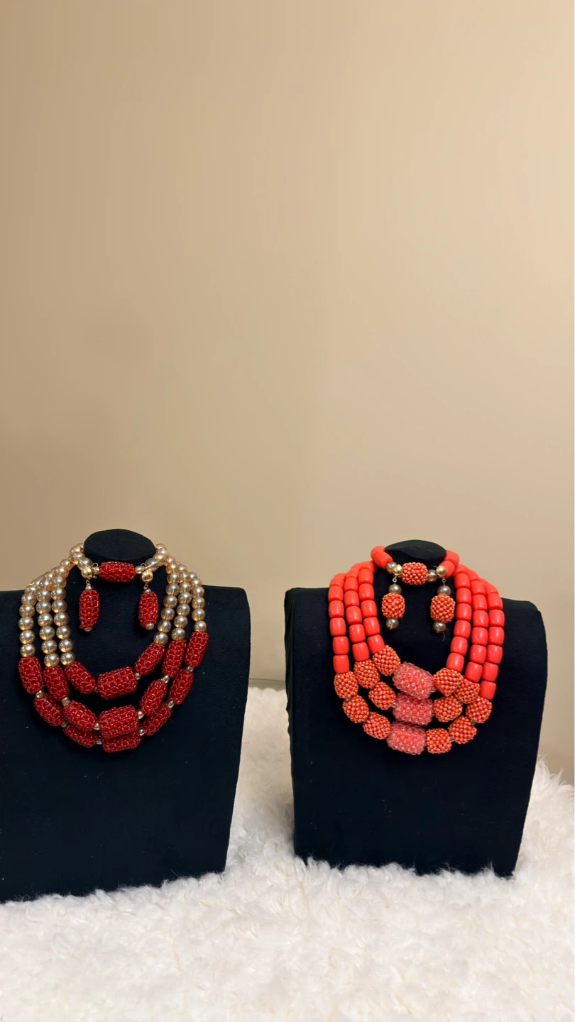 Beaded Necklace and Earring Sets ( Coral beads) - photo 3