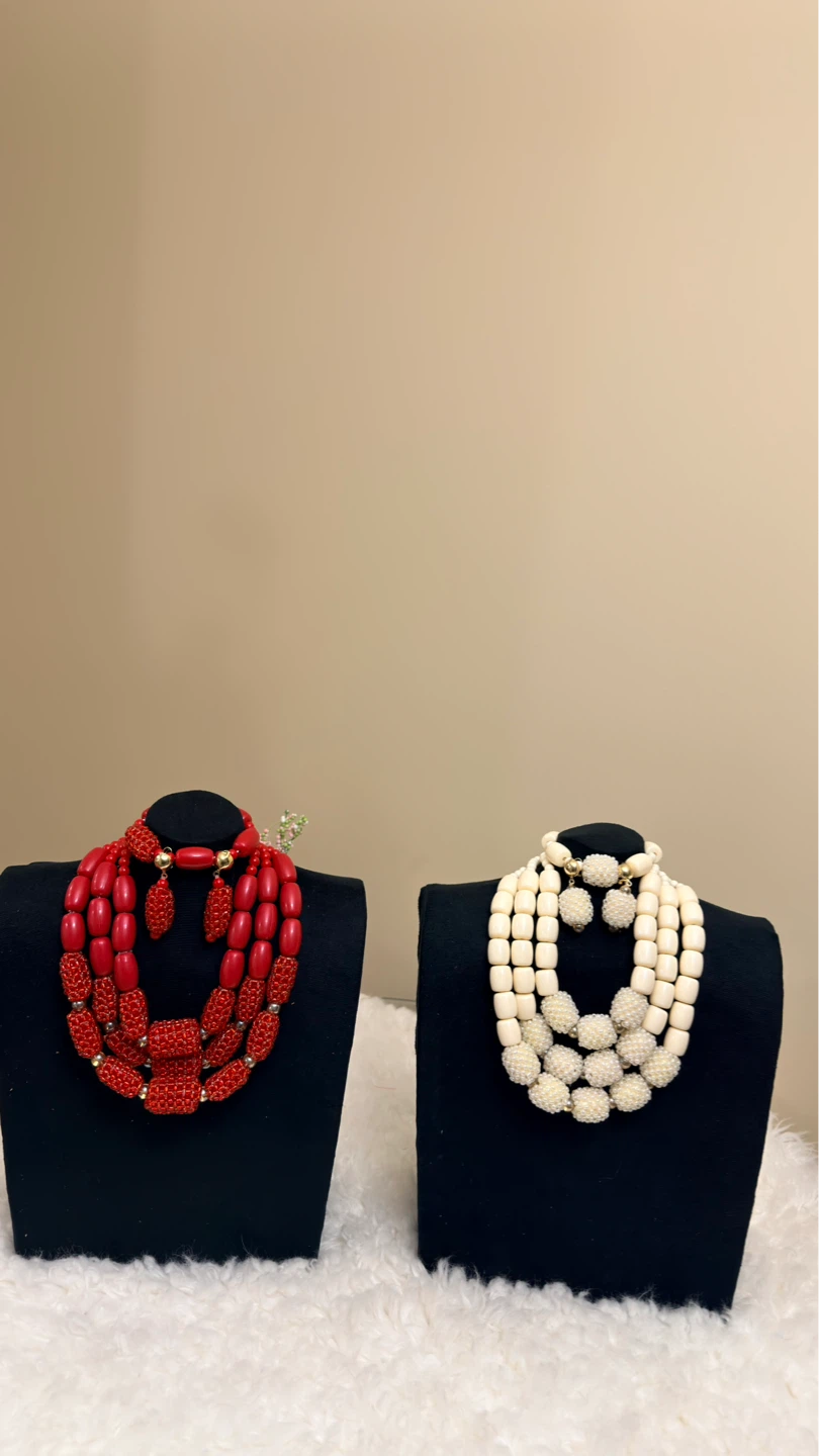 Beaded Necklace and Earring Sets ( Coral beads) - photo 2
