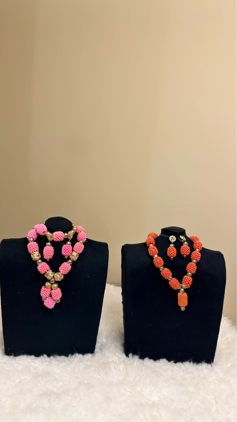 Beaded Necklace and Earring Sets ( Coral beads) - photo 4