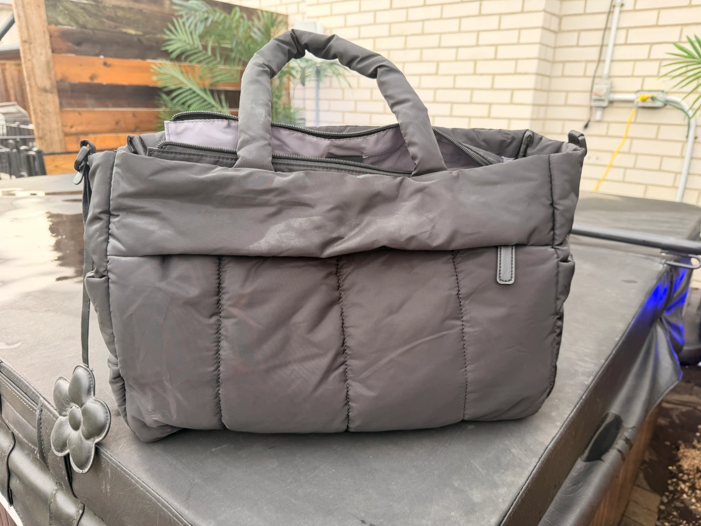 Black Puffer Tote Bag with Laptop Sleeve