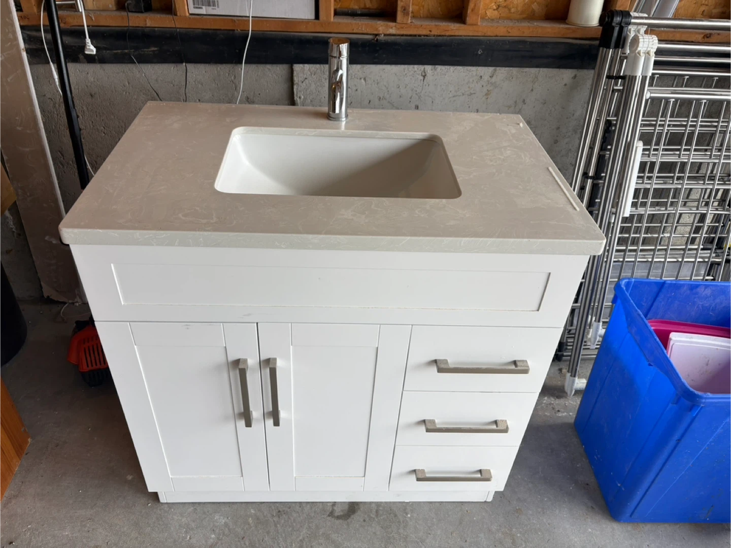 White Vanity with Sink and Faucet