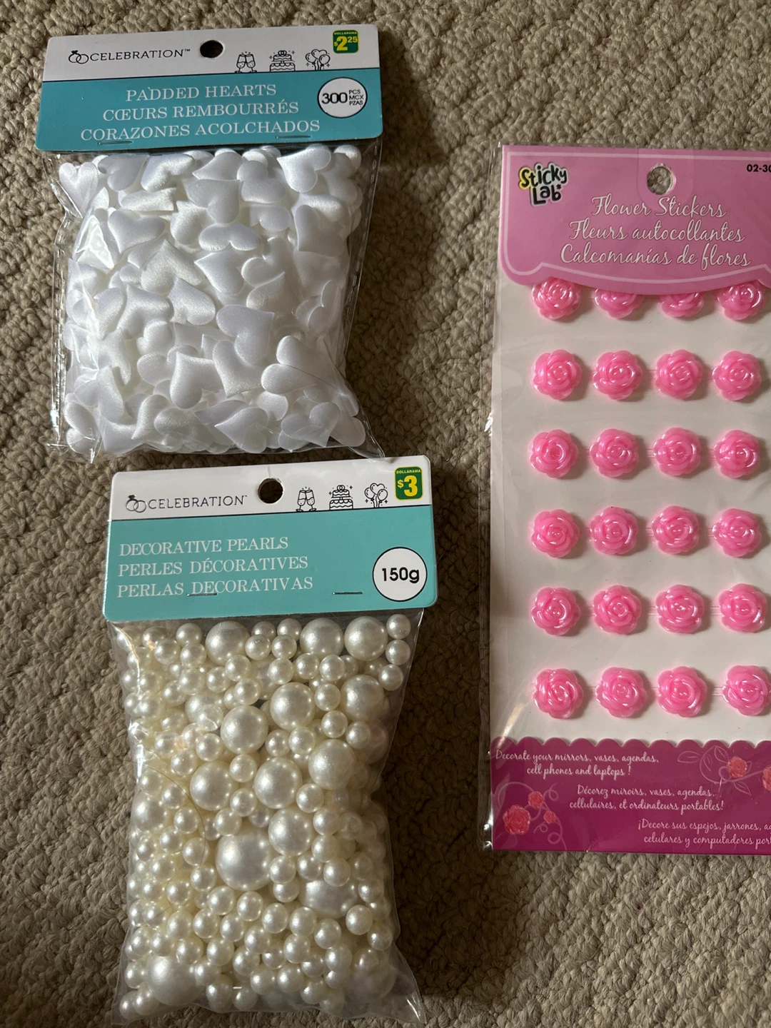Celebration Padded Hearts & Decorative Pearls Craft Bundle