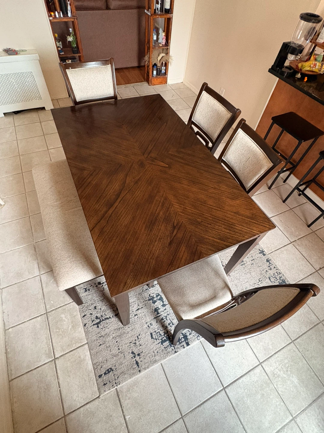 Dark Wood Dining Table with Upholstered Chairs - photo 2