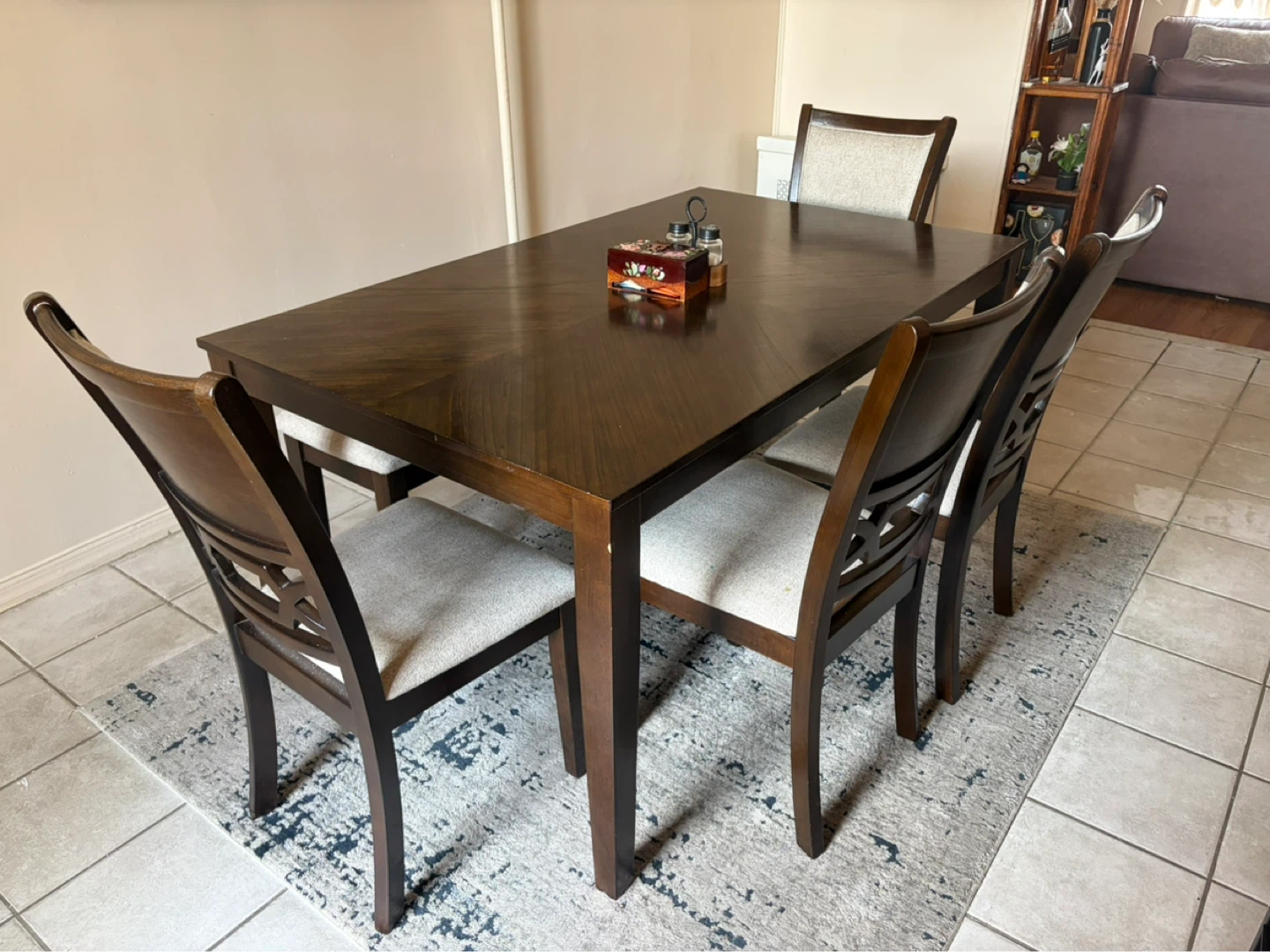 Dark Wood Dining Table with Upholstered Chairs - photo 4