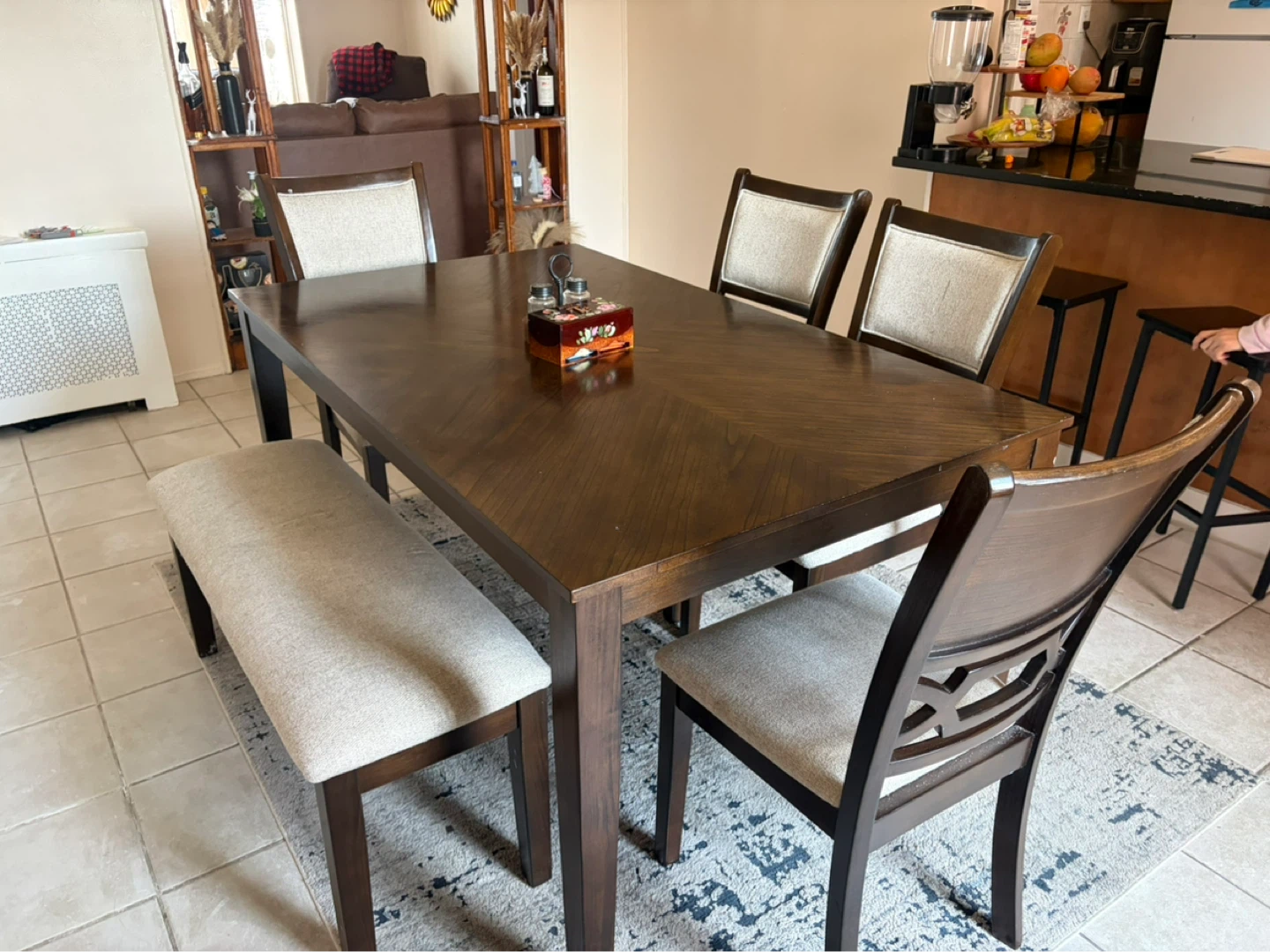 Dark Wood Dining Table with Upholstered Chairs - photo 3