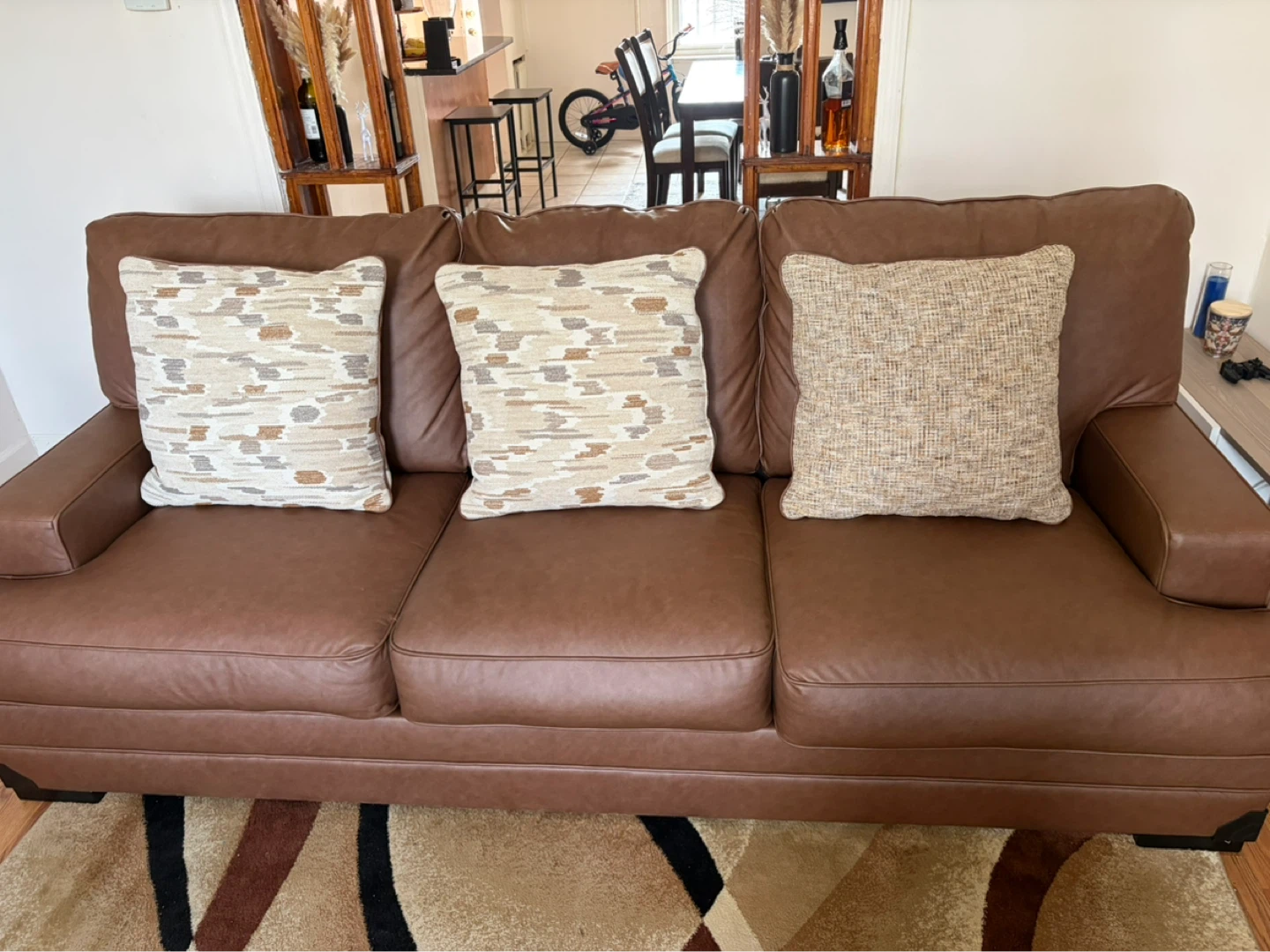 Brown Leather Sofa with Throw Pillows - photo 5
