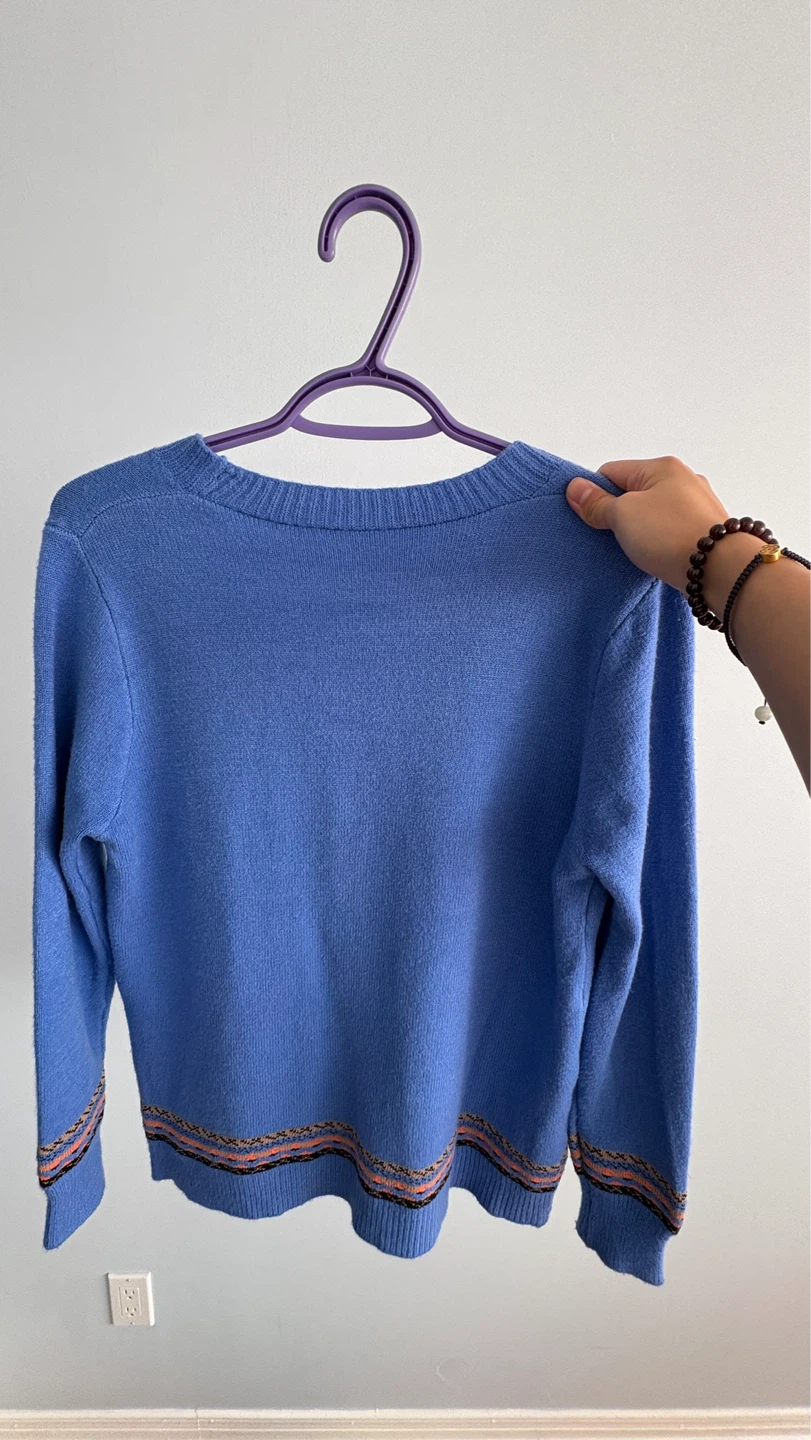 Blue Knit Cardigan with Embroidered Trim - photo 2