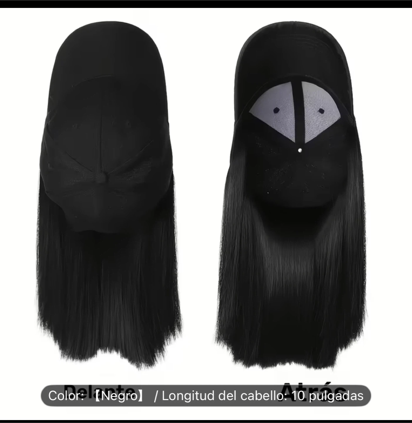 Black Baseball Cap with Integrated Bob Wig - 10 Inch Hair - photo 2
