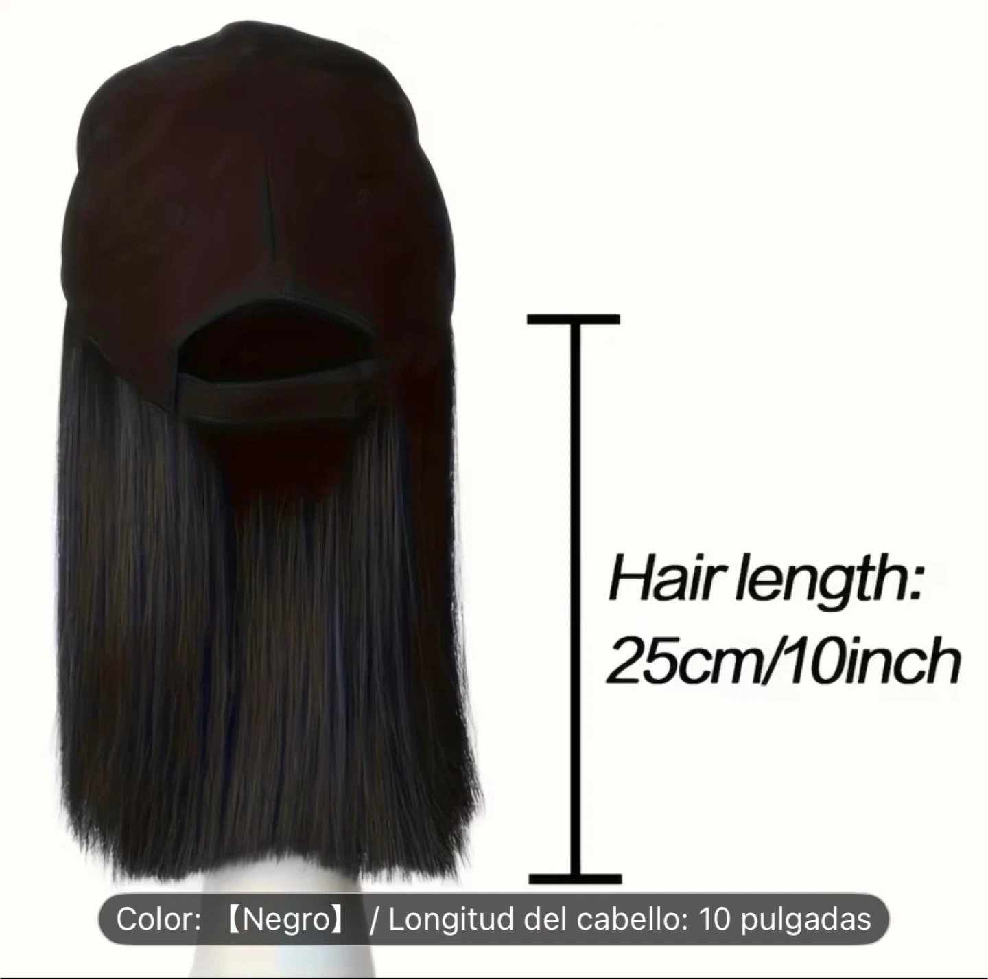 Black Baseball Cap with Integrated Bob Wig - 10 Inch Hair - photo 4