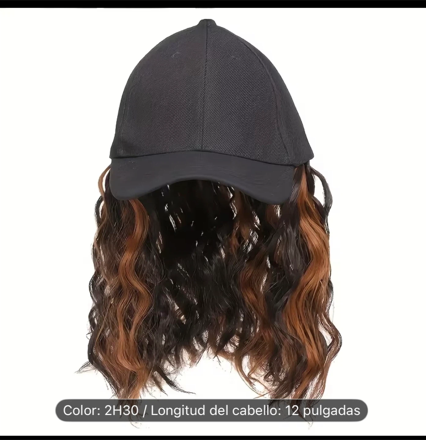 Black Baseball Cap with Curly Hair Attachment - 12 inches