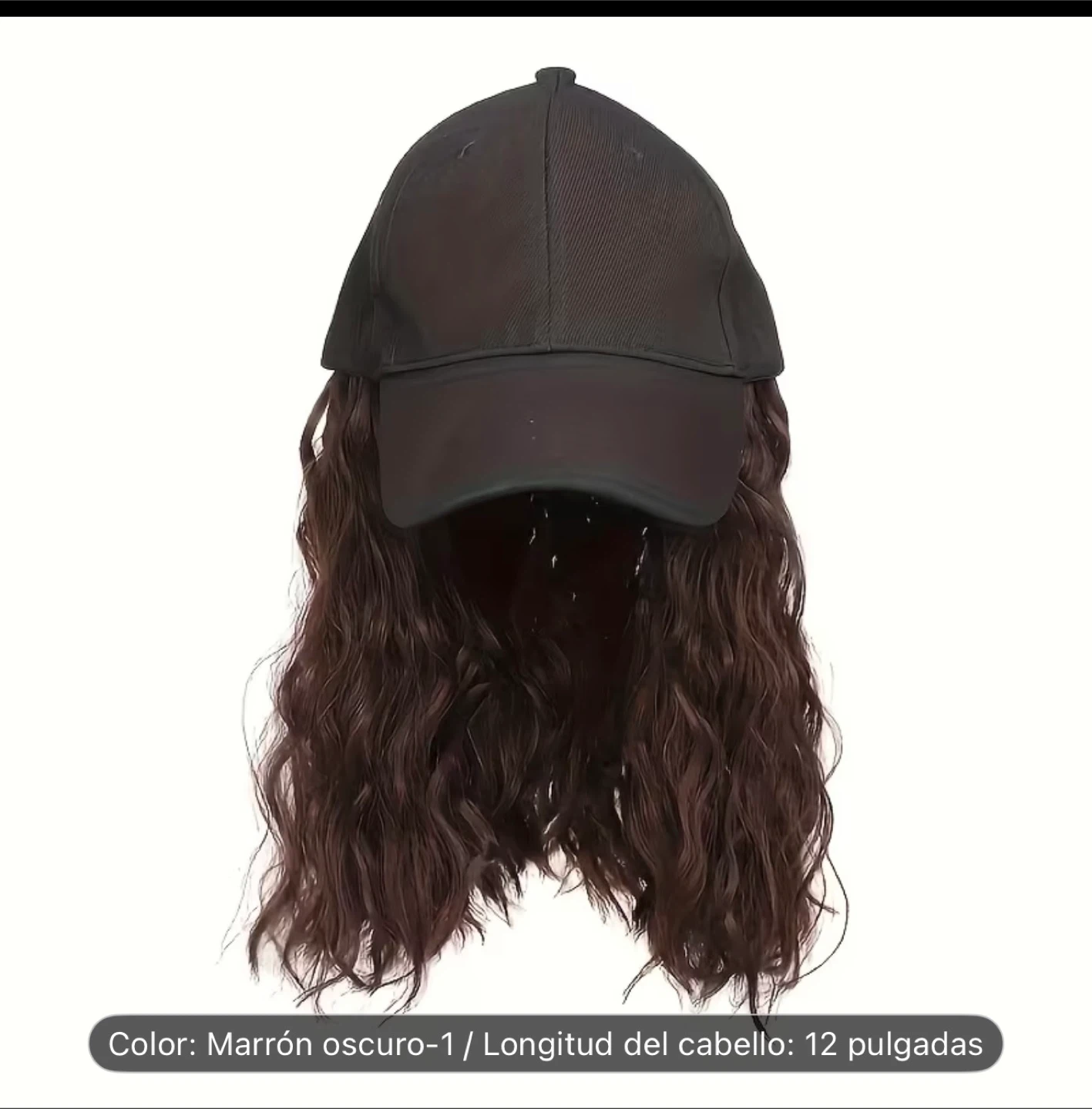 Black Baseball Cap with Curly Brown Hair - 12 Inches - photo 2