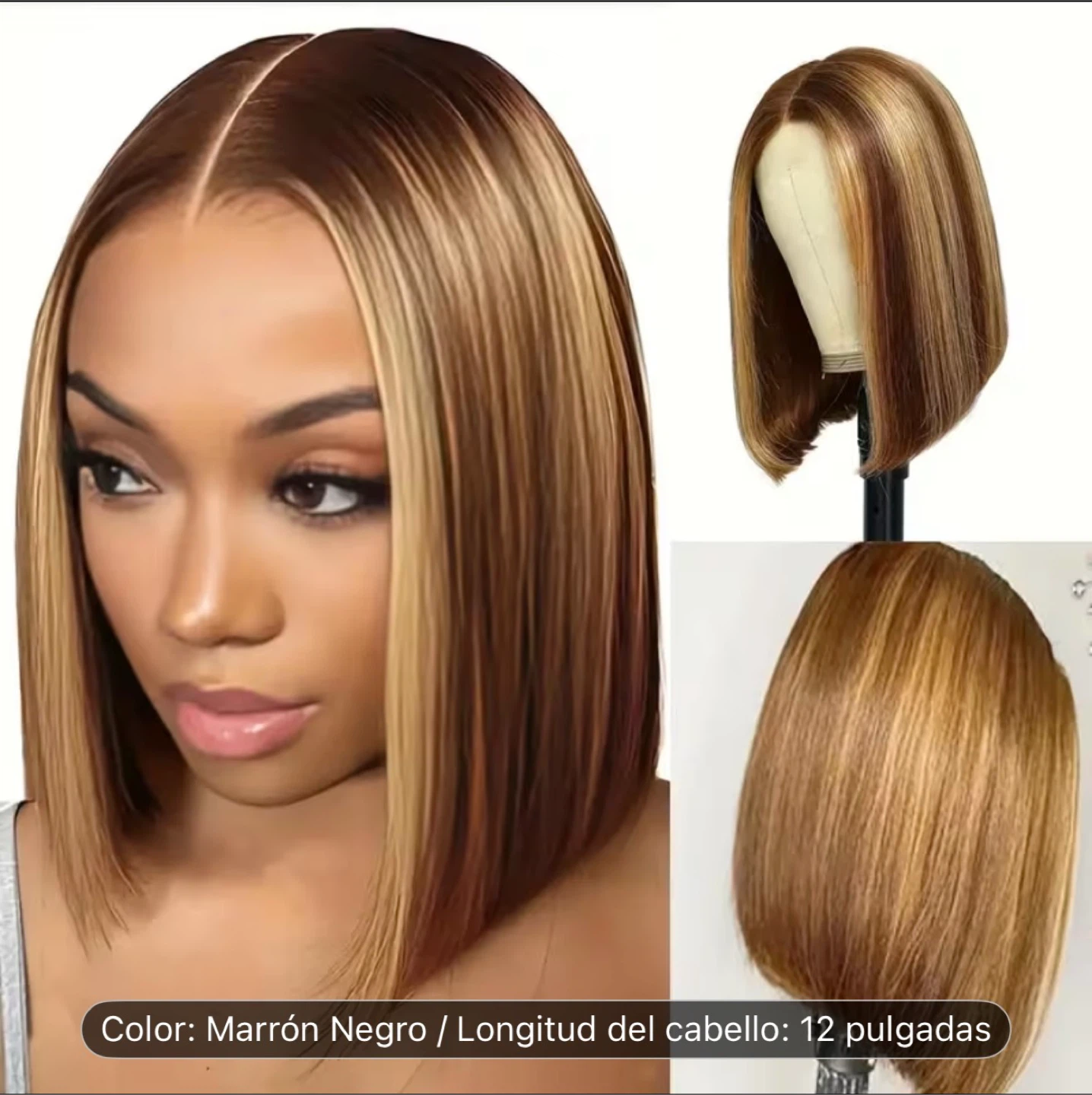 12 Inch Bob Wig - Brown/Black with Blonde Highlights