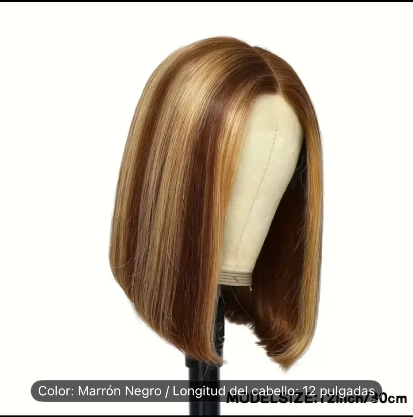 12 Inch Bob Wig - Brown/Black with Blonde Highlights - photo 2