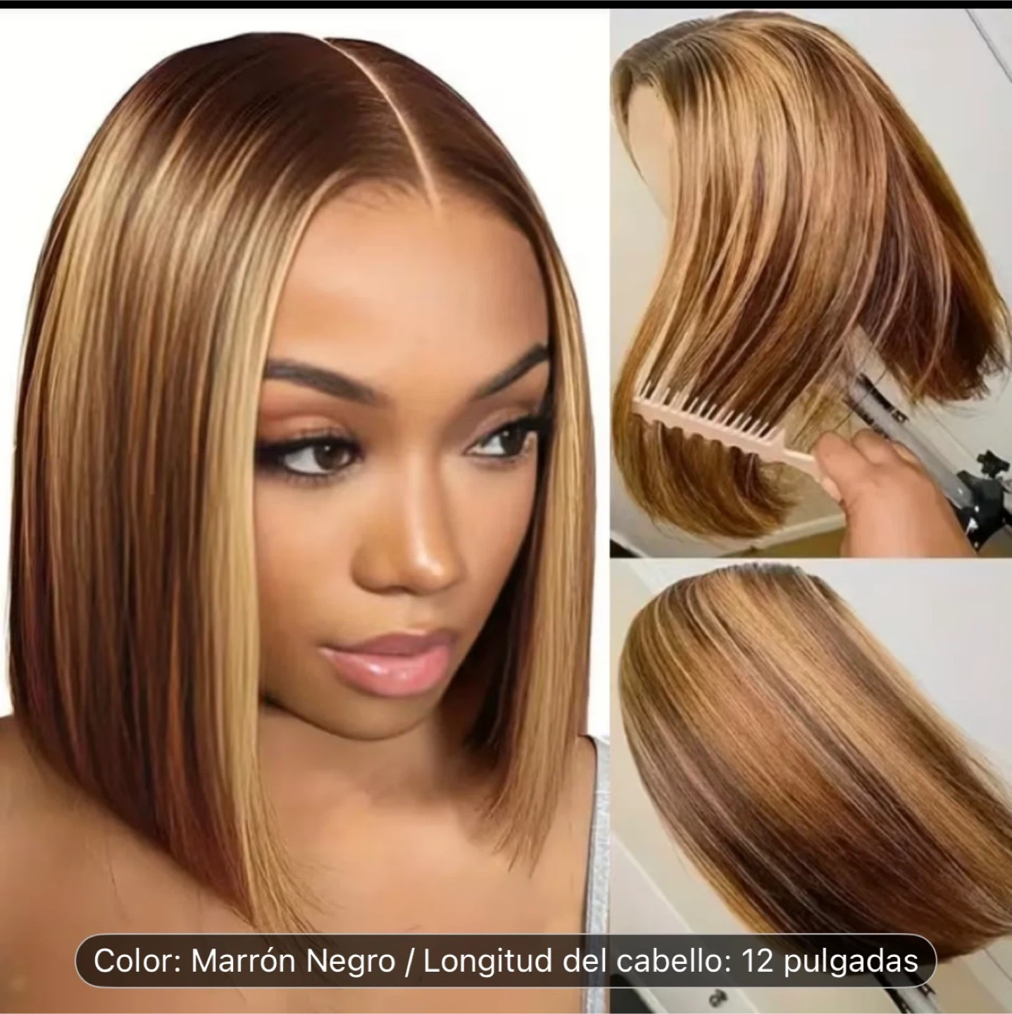 12 Inch Bob Wig - Brown/Black with Blonde Highlights - photo 4