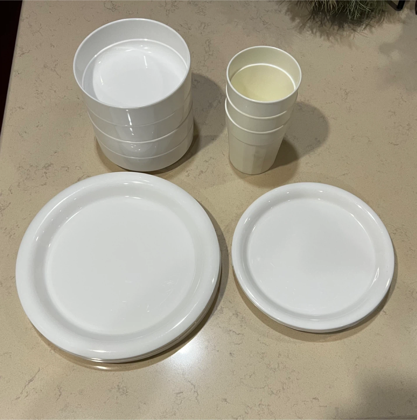 White Melamine Plates and Cups Set