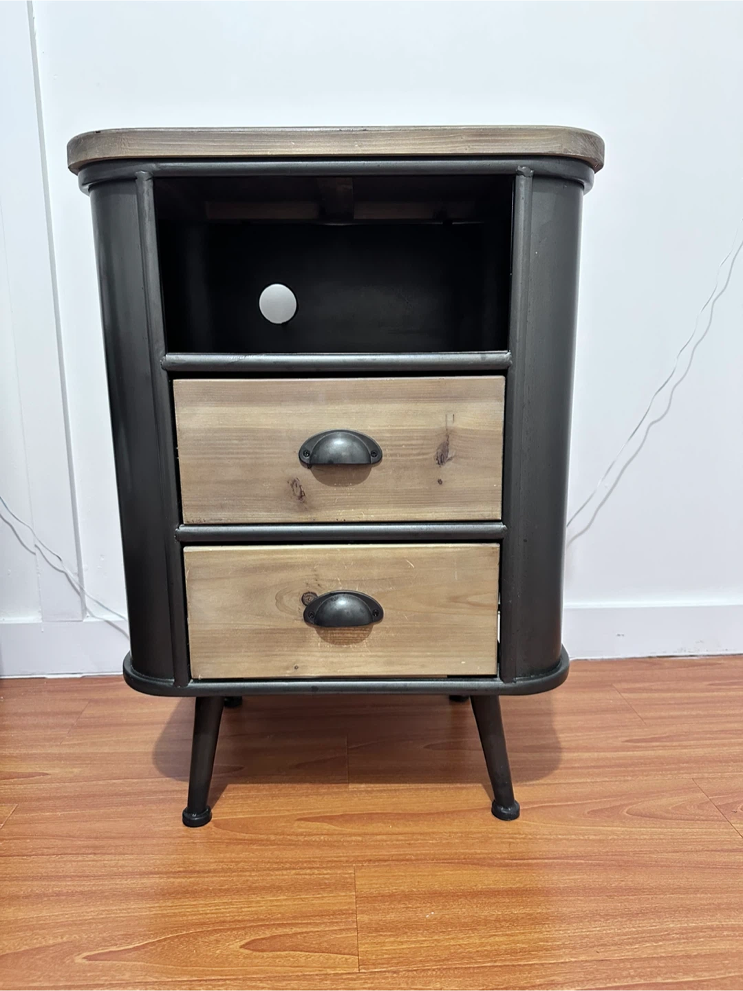 Industrial Style Nightstand with 2 Drawers - photo 2